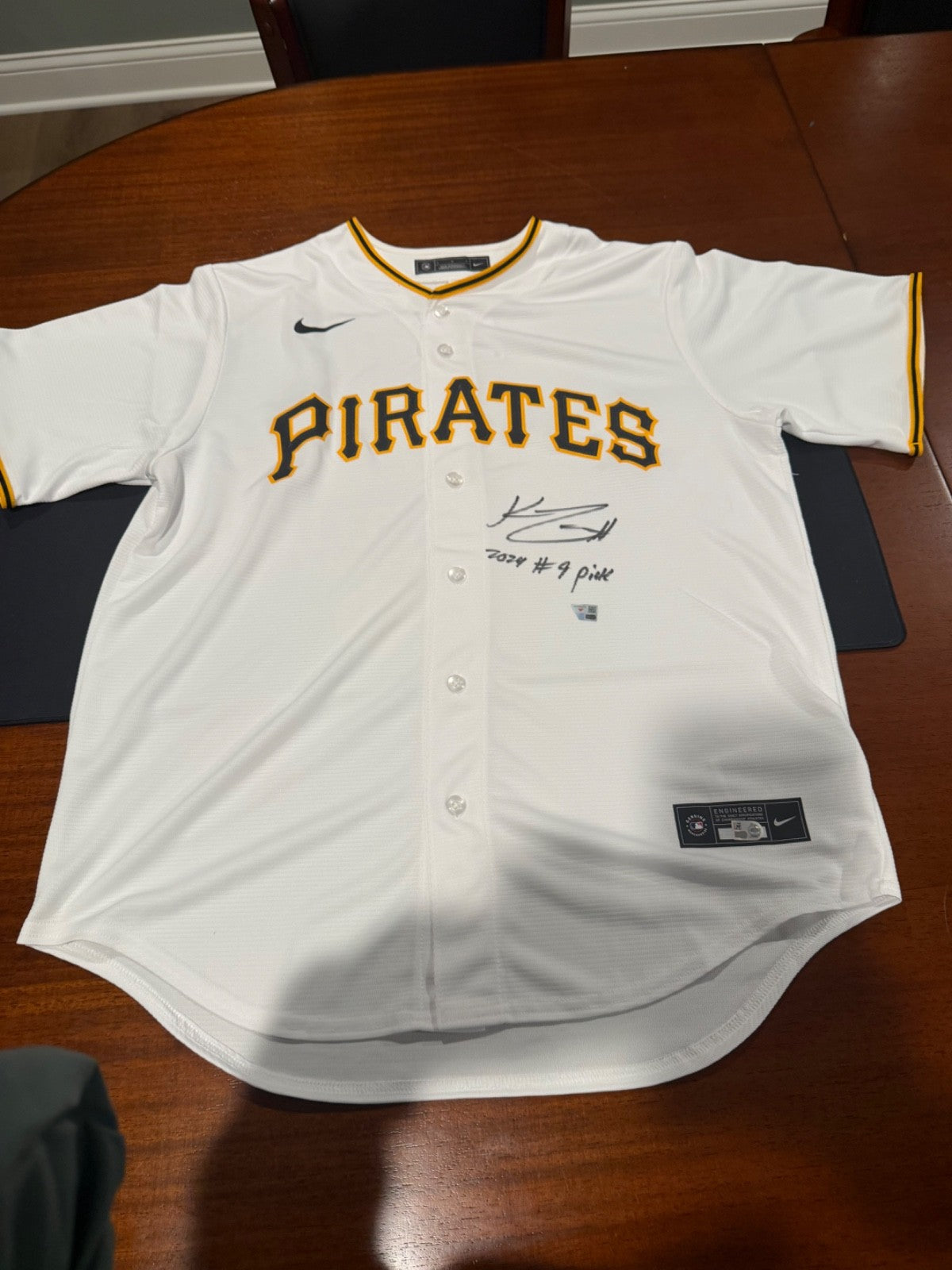 Konnor Griffin Pirates Signed White Nike Replica Jersey w/2024 9th Pick Insc