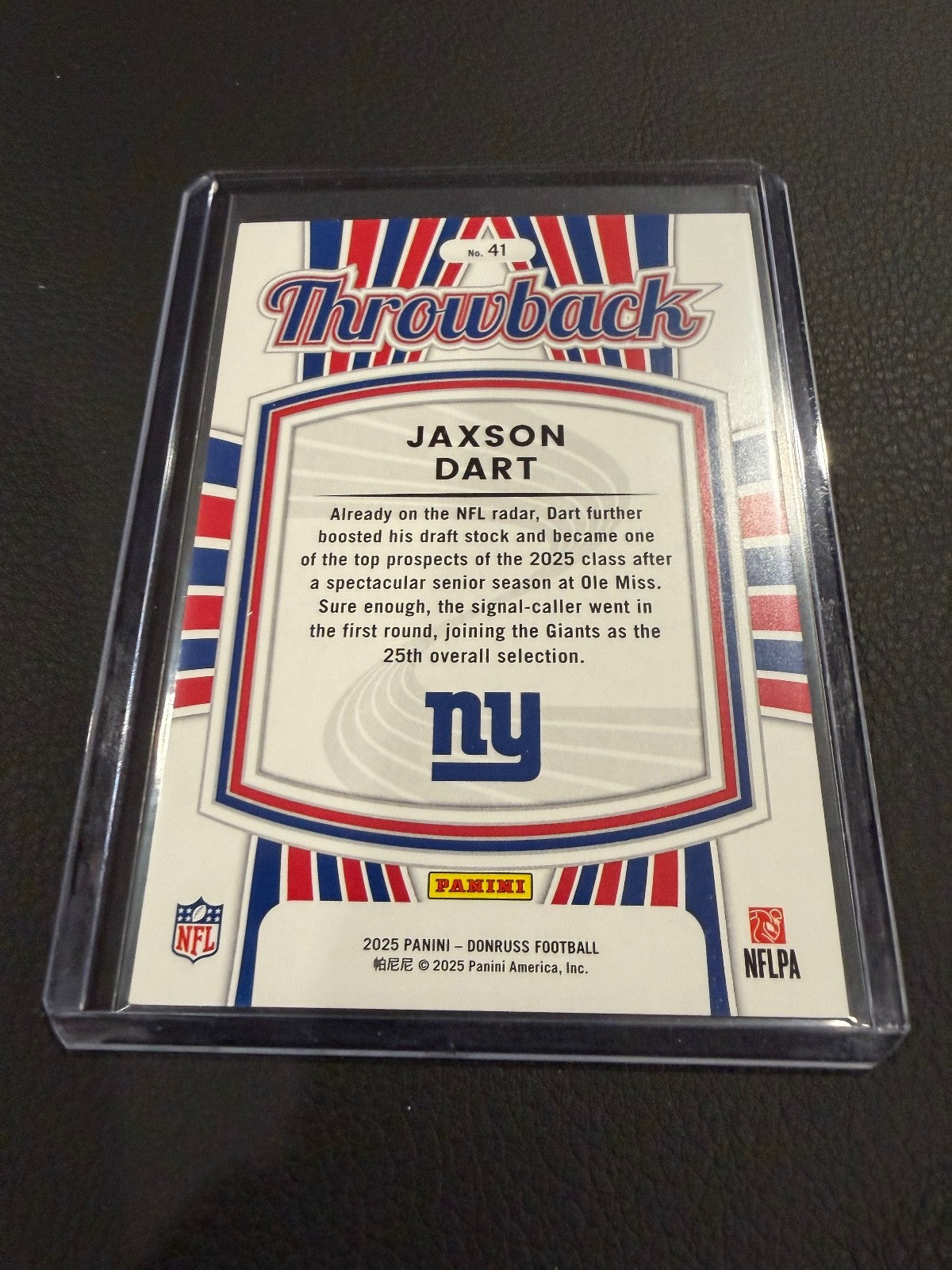 2025 JAXSON DART DONRUSS RATED ROOKIE “THROWBACK” NEW YORK GIANTS RC