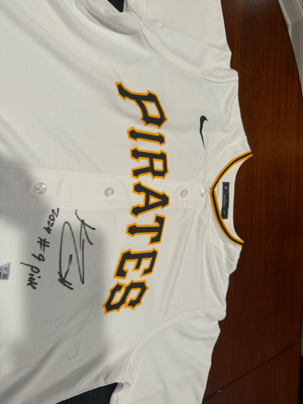 Konnor Griffin Pirates Signed White Nike Replica Jersey w/2024 9th Pick Insc