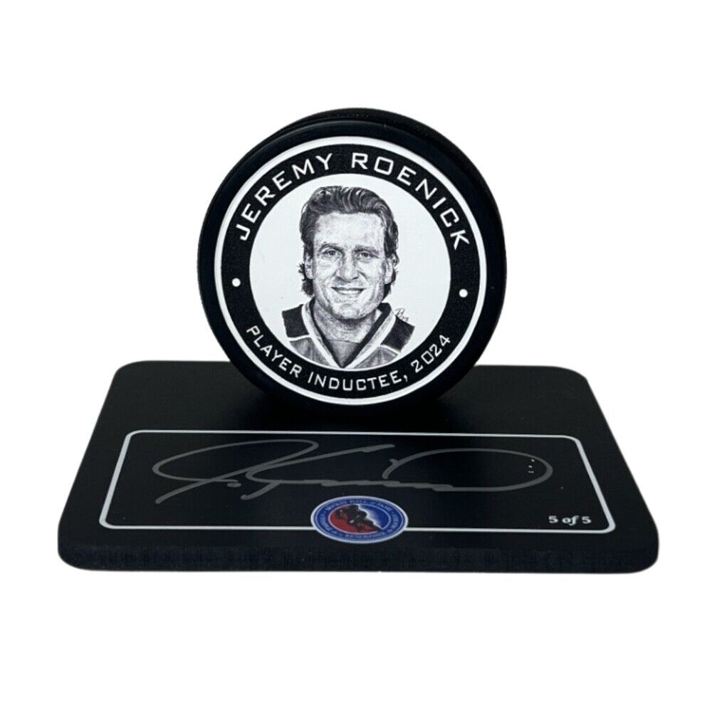 Jeremy Roenick Hall of Fame Legends Signed Puck and Display Stand Limted 3/5