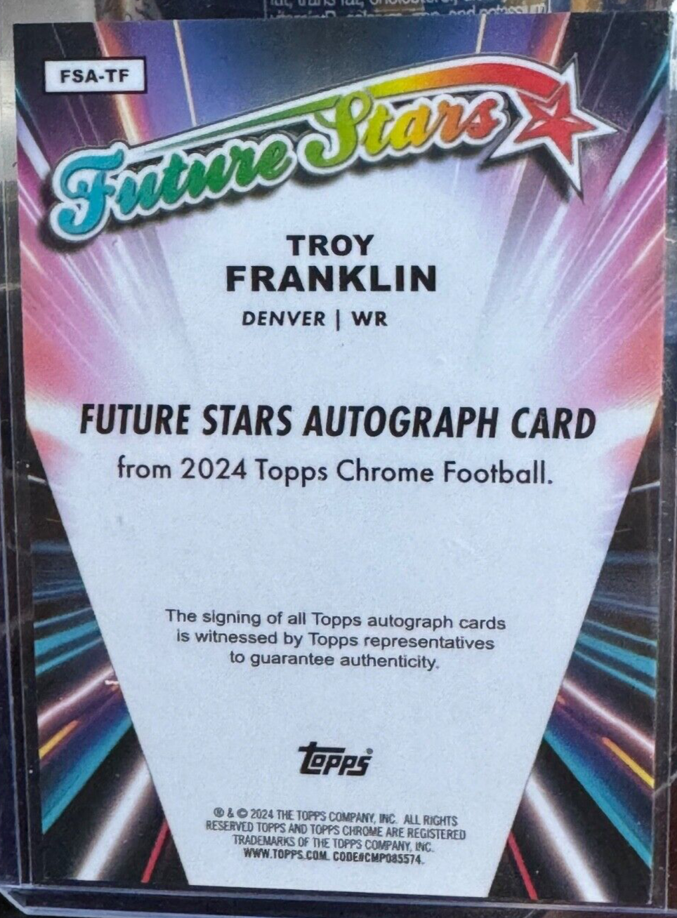 2024 Topps Chrome Football Troy Franklin Future Stars RC Denver Broncos Auto