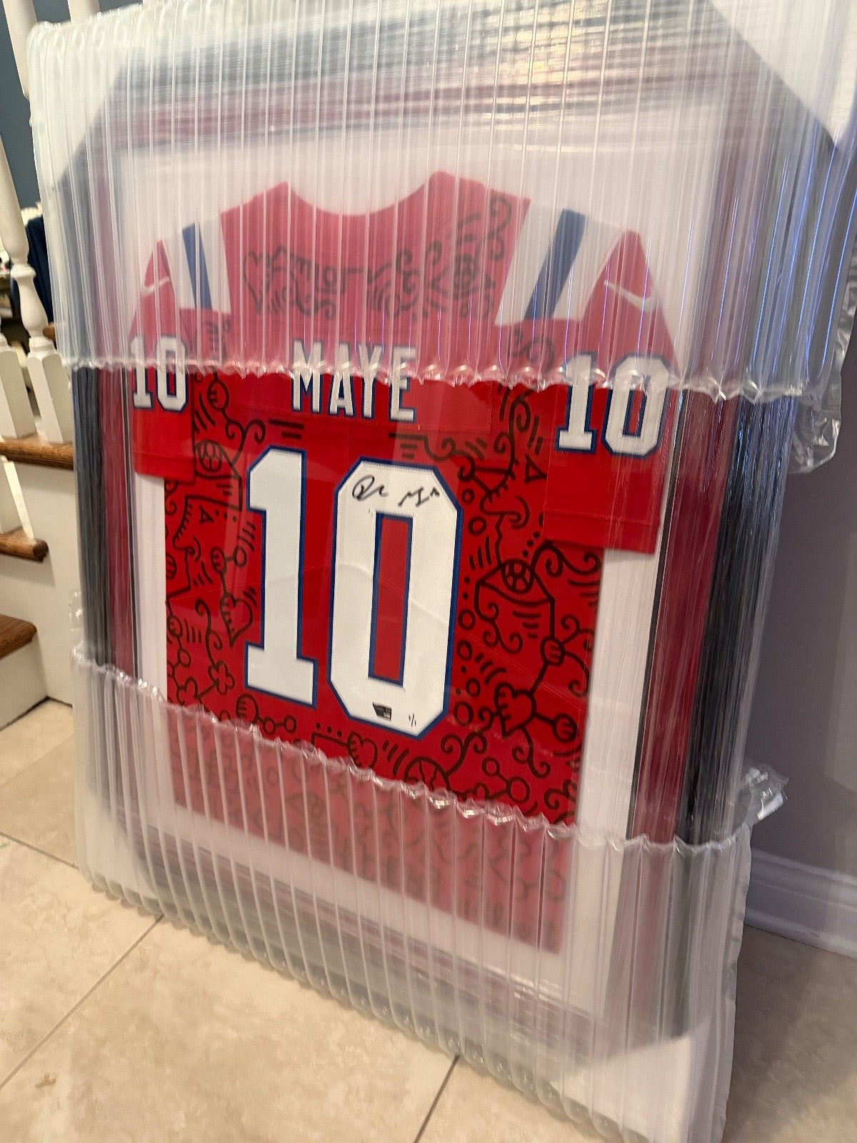 Drake Maye Signed 1/1 Art Jersey Alex Alpert Fanatics Authenticated Framed Patri