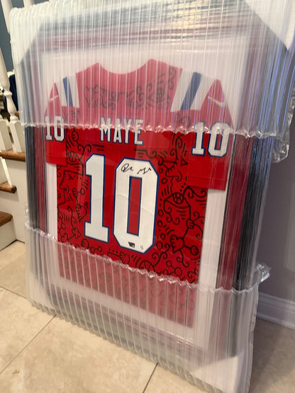 Drake Maye Signed 1/1 Art Jersey Alex Alpert Fanatics Authenticated Framed Patri