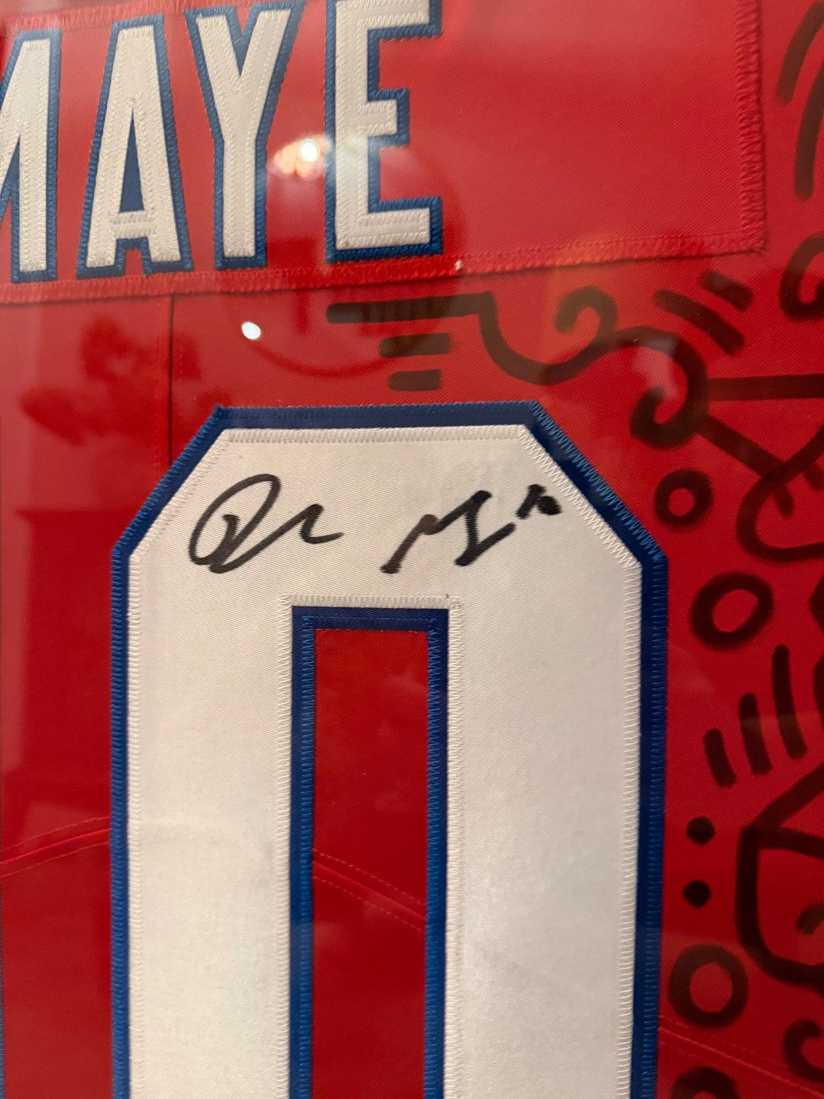 Drake Maye Signed 1/1 Art Jersey Alex Alpert Fanatics Authenticated Framed Patri