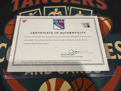 Igor Shesterkin Signed Game-Used Blocker Vezina Season Fanatics Auth LE