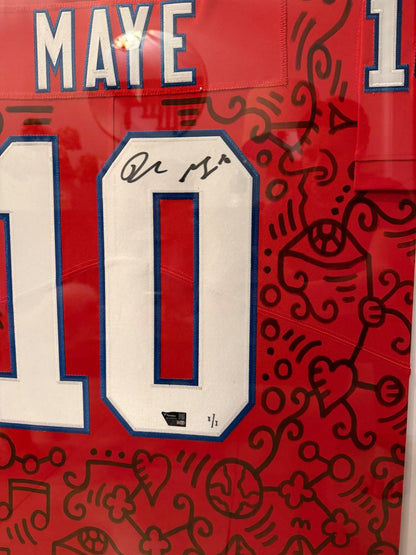 Drake Maye Signed 1/1 Art Jersey Alex Alpert Fanatics Authenticated Framed Patri