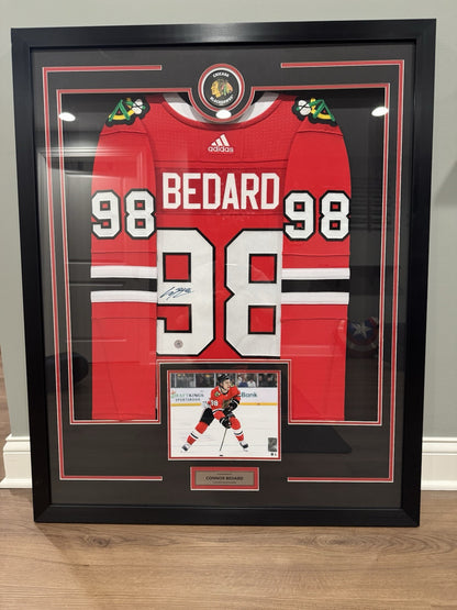 Signed Connor Bedard Chicago Blackhawks Adidas Jersey Framed - AJ sports COA