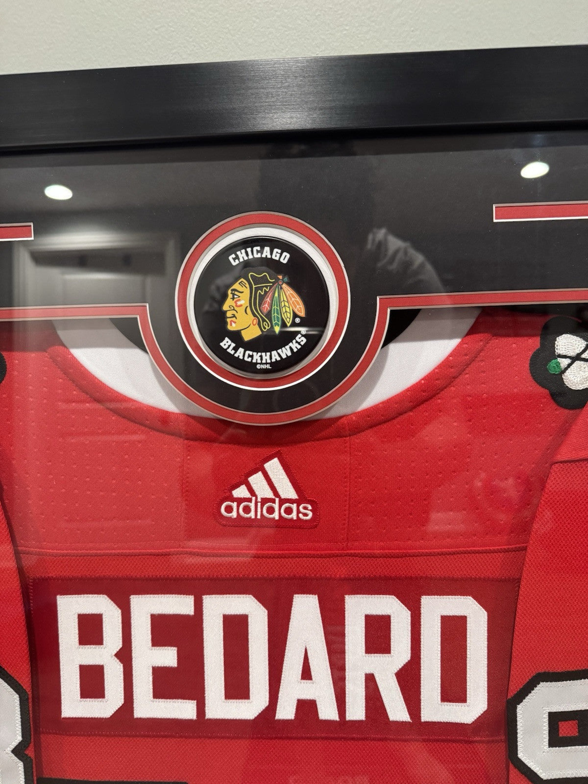 Signed Connor Bedard Chicago Blackhawks Adidas Jersey Framed - AJ sports COA